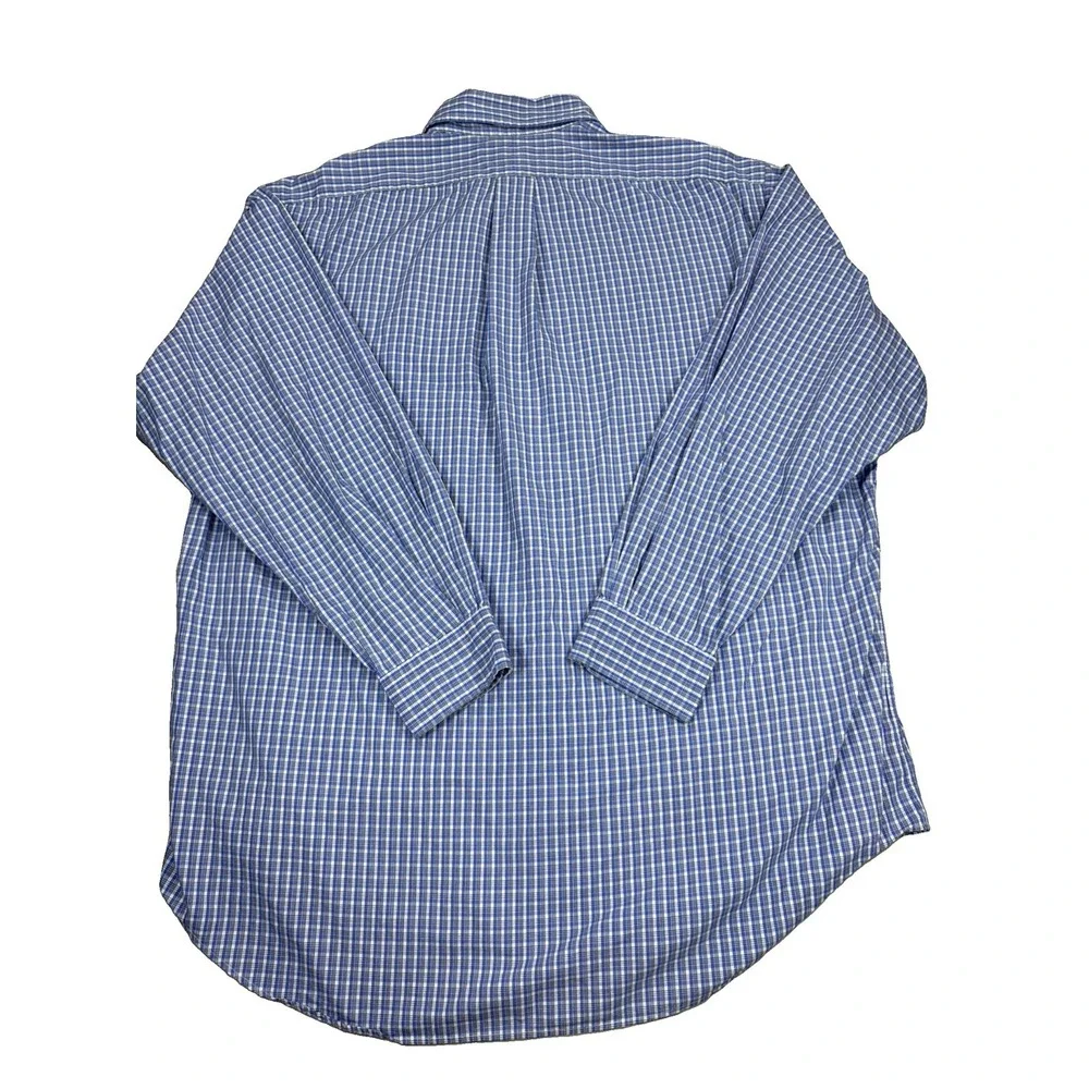 Vintage Ralph Lauren Shirt Men's 16.5 34/35 Blue Plaid Long Sleeve Cotton
